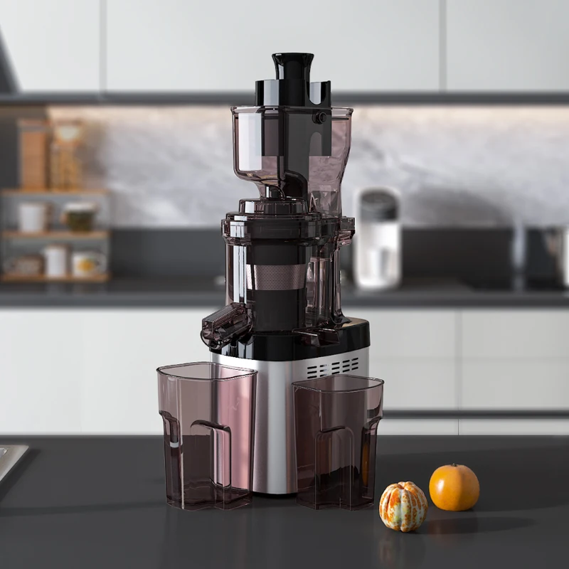 Premium Cold Press Slow Juicer - Front View with Orange Juice