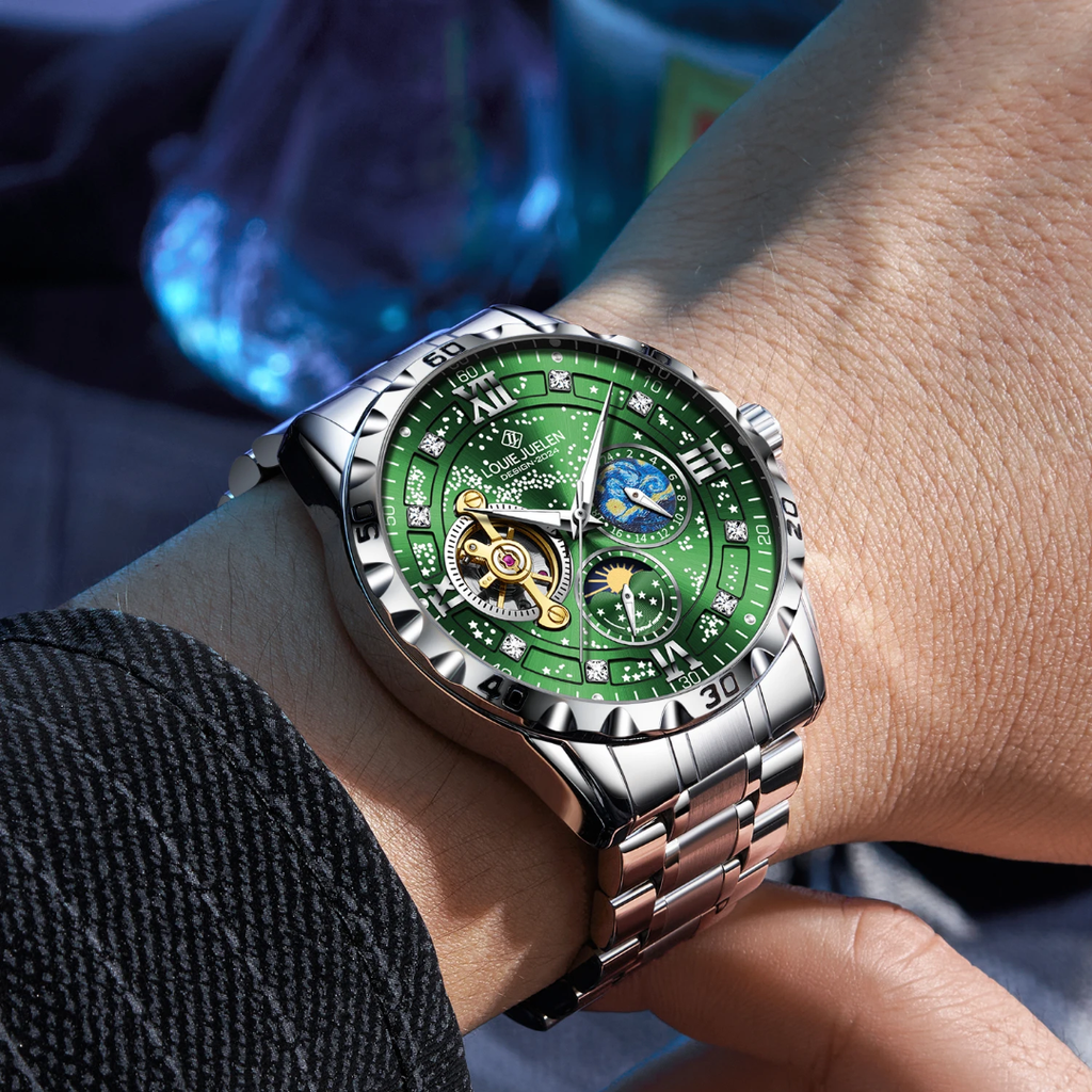 Men's Luxury Automatic Tourbillon Watch - Green Dial