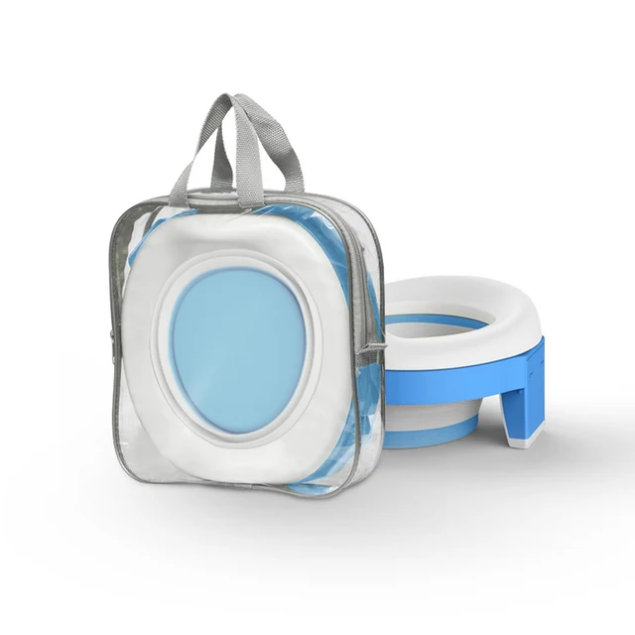 Foldable baby potty with carry bag side view